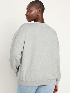 crew neck drop-shoulder sleeves rib-knit trim select styles feature graphic oversized fit hits at hip models are approx.  5'9" and wear sizes s (4), l (12) and xl (18)machine wash according to the care instruction label Oversized Gray Crew Neck Sweater, Gray Oversized Drop Shoulder Sweatshirt, Oversized Gray Drop Shoulder Sweatshirt, Oversized Sweater With Ribbed Crew Neck, Trendy Oversized Crew Neck Sweater, Gray Oversized Top With Ribbed Collar, Oversized Crew Top With Ribbed Neckline, Gray Oversized Crew Neck Sweats, Oversized Crew Neck Sweater With Ribbed Cuffs