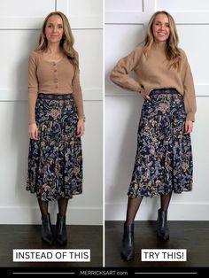 Skirt With Cardigan Outfits, Outfits With Midi Skirts