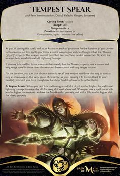 the back cover to tempestpst spear's card game, featuring an image of a