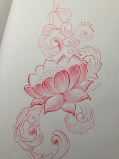 a drawing of a pink flower on white paper