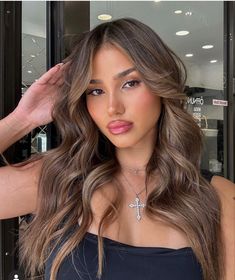 Bronde Balayage Light Skin, Brown Hair For Latinas, Milk Chocolate Hair With Highlights, Kim K Caramel Hair, Balayage On Indian Skin, Light Brown Face Framing Highlights, Caramel Bronde Balayage Brunettes, Caramel Beige Hair, Winter Highlights For Brunettes