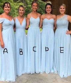 the bridesmaids are wearing different styles of dresses