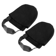 pair of black padded headrests on white background