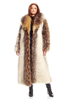 Fabulous-Furs Arctic Wolf Shawl Collar Full-Length Faux Fur Coat Long Faux Fur Coat For Winter, Long Winter Fur Coat With Faux Fur Trim, Long Faux Fur Coat With Faux Fur Lining, Long Mink-colored Faux Fur Coat, Long Faux Fur Coat With Faux Fur Trim, Long Mink Color Fur Coat With Faux Fur Trim, Long Mink Faux Fur Outerwear, Tundra Wolf, Arctic Wolf