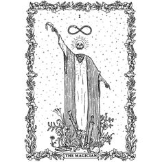 the magician tarot card is shown in black and white