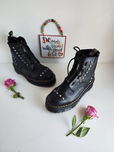 Thank you for reviewing my item.  Excellent quality & made to last! Condition: 8/10. Good condition Dr Martens Sinclair stud studded black platform quad boots UK9 EU43 US11 I am a trusted seller. Please check my page for feedback on my previous sold items.   2-3 working days delivery to UK, 3-5 working days delivery to rest of Europe. 5 - 10 working day delivery to rest of the world. Item will be send tracked (recorded). Worldwide tracked sending 30 Euro Item will be well packed, shipped ASAP Pl Dr Martens Sinclair, Womens Booties, Booties Ankle Boots, Black Platform, Dr. Martens, Boot Shoes Women, Flat Shoes Women, Quad, Bootie Boots