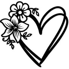 a heart with flowers on it and the word love is written in black ink,