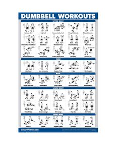 the dumbbell workouts poster is shown in blue and white with instructions for how to do