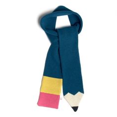 a blue scarf with a pencil on it