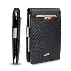 Men's Card Holder Fiber Leather Money Clip Wallet - Trendha Wallet With Money, Carbon Fiber Wallet, Slim Wallet Men, Leather Money Clip Wallet, Mens Card Holder, Leather Money Clips, Rfid Blocking Wallet, Best Wallet, Clip Wallet