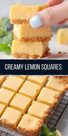 two pictures showing different types of lemon squares and the same image with text overlay