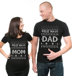 Feliz navi Dad Mom Couple Maternity Tee Shirt True pregnancy Shirt Best Christmas Gift Christmas bab Pregnancy Couple, Maternity Tee Shirts, Couple Maternity, Maternity Shirts, Christmas Baby Announcement, Ugly Christmas Sweater Funny