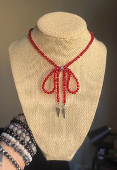 Ruby Red Beaded Bow Choker Coquette Bow Jewelry Y2K Jewelry - Etsy Bow Choker, Cute Bow