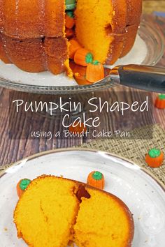 this pumpkin shaped cake has been cut in half