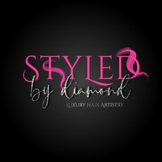 the logo for style by diamond luxury hair artistry, with pink lettering on black background