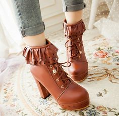 Japanese sweet lolita short boots - Thumbnail 2 Flower Heels, Womens Office, Style Kawaii, Vintage Sandals, High Heels Boots, Black High Heel Boots, Women Platform Shoes, Womens Sandals Summer, Womens Summer Shoes