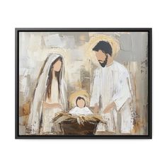 a painting of two people and a baby jesus