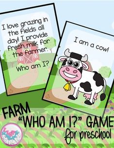 farm who am i? card game for preschoolers to practice their phonicic skills