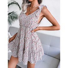 White Chiffon Ties Shoulder Floral Dress Floral Print Short Dress, Chiffon Summer Dress, Short Dress White, Printed Short Dresses, Line Dresses, Holiday Attire, Chiffon Mini Dress, Floral Print Chiffon, Chiffon Fashion