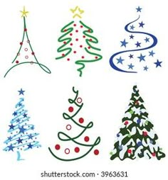 a group of different colored christmas trees on a white background