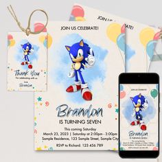 an image of a birthday party with sonic the hedgehog on it's phone