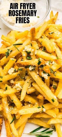 air fryer rosemary fries on a white plate