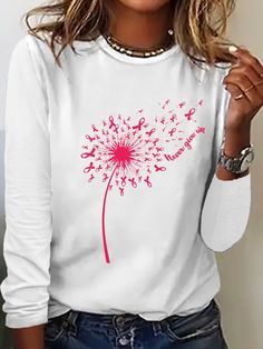 Show your support with the Dandelion Breast Cancer Never Give Up Casual Long Sleeve Shirt! This empowering shirt is perfect for raising awareness and promoting strength during the Spring and Fall seasons.

Designed with a loose fit and an H-line silhouette, this long sleeve shirt offers comfort and style for your daily activities. The medium elasticity of the fabric ensures a comfortable fit that moves with you, while the regular thickness provides just the right warmth for those cooler days.

Featuring a beautiful dandelion graphic and an inspiring message, this shirt is a wonderful way to express your solidarity with the breast cancer community. Pair it with jeans or leggings for a casual yet meaningful look.

Available in a range of sizes, this shirt is a perfect addition to any wardrob Dandelion Graphic, The Dandelion, Inspiring Message, Shirt For Women, Daily Activities