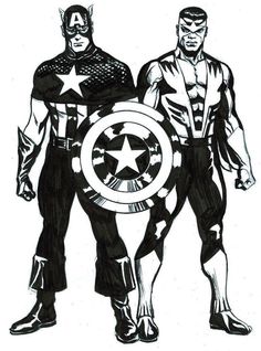 the avengers and captain america characters are standing next to each other in black and white