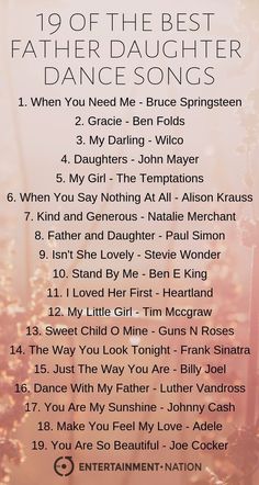 the top 10 father daughter dance songs for your special day or birthday party, with text overlay