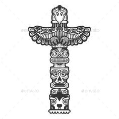 a totema with an eagle on it's head and two birds in the middle