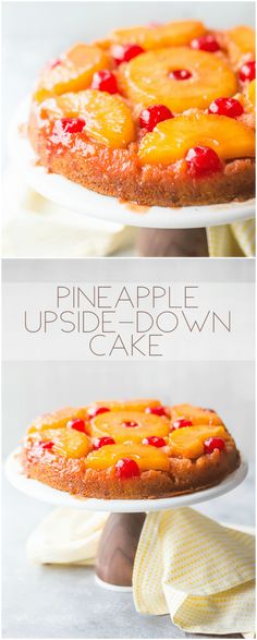 pineapple upside down cake on a white plate