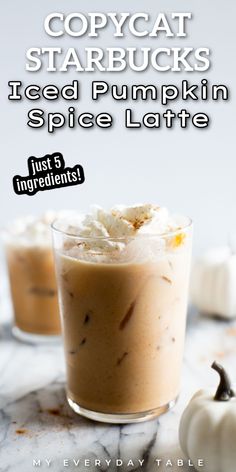 pumpkin spice latte with text overlay that reads copycat starbuckss iced pumpkin spice latte