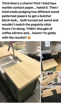 the kitchen sink is made out of wood