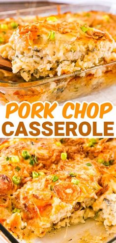 a casserole dish with pork and cheese on top