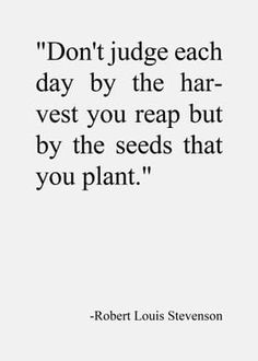 a quote from robert louis stevens on the topic don't judge each day by the hair vest you reap but by the seeds that you plant