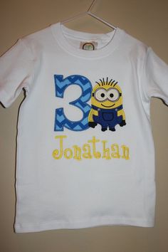 Fun Customizable Shirt For Birthdays, Cotton Shirt With Character Print For Birthday, Cute Blue Shirt For Birthday, Cute Blue Birthday Shirt, Stewart Minion, Minion Clothes, Minion Outfit, Party Themes For Boys, Minion Birthday