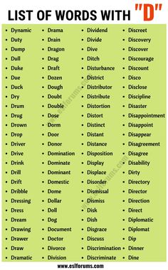 the list of words with d