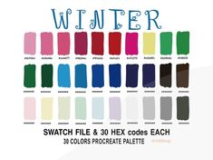 the swatch file and 30 hex colors each are all in different shades, including blue