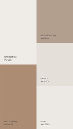 the different shades of brown, beige and white are shown in this color palettes