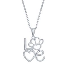 Perfect for the animal lover in your life, this sterling silver Argento Bella paw print "Love" pendant is a charming choice. Perfect for the animal lover in your life, this sterling silver Argento Bella paw print "Love" pendant is a charming choice.Click on this JEWELRY & WATCHES GUIDE to learn about fit, styles, materials and more! Pendant size: 18 mm Chain length: 18 in. Chain type: cable Nickel free Metal: sterling silver Finish: textured Packaging: boxedSTONE DETAILS Stone type: cubic zircon Mother's Day Silver Jewelry With Paw Print, Silver Jewelry With Paw Print For Mother's Day, Textured Packaging, Heart Paw Print, Paw Print Pendant, Chantel Jeffries, Love Pendant, Chain Lengths, Chain Length