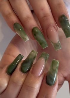 Green Nails Ideas Simple, Jade Nails, Green Acrylic Nails, Hands Art, Colorful Nails, Green Nail, Classy Acrylic Nails, Nail Swag, Orange Nails