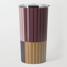 a tall, multicolored metal cup is shown in three different colors and sizes