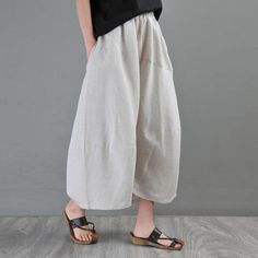 Comfortable, One of Kind. Wide Leg online shop,|Hand Wash|Summer|One Size|Wide Leg|Female|Beige|Cropped Pants/Skirts|Elastic|Solid Color|Linen|Casual Beige Linen Pants, Linen Harem Pants, Pants Linen, Harem Pants Women, Cropped Linen Pants, Womens Wide Leg Pants, Gym Clothes Women, Linen Crops, Linen Casual