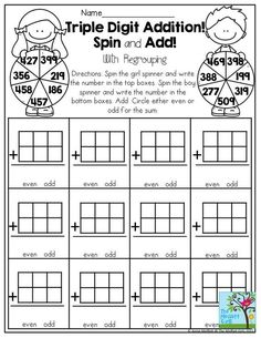 the triple digit addition spin and add worksheet