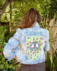 I hand painted by DanaMunteansArt  Outer wear brand of Denim Vintage jacket  Fun funky distressed denim  jacket with a boho design .  Hand wash , hang dry  Size Small Spring Stonewashed Denim Jacket, Bohemian Medium Wash Denim Jacket For Fall, Bohemian Fall Denim Jacket In Medium Wash, Hippie Long Sleeve Denim Jacket For Festivals, Hippie Denim Jacket For Fall, Spring Hippie Denim Jacket, Hippie Fall Festival Denim Jacket, Bohemian Summer Denim Jacket In Medium Wash, Summer Bohemian Medium Wash Denim Jacket