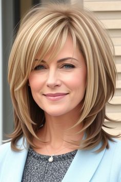 Fine Hair Over 50 Mid Length, Over 50 Fine Hair Styles, Curve Cut Hairstyle, Should Length Layered Hair Haircuts, Chin Length Shag Hairstyles, Mid Length Hairstyles For Women Over 50, Very Layered Hair Medium Over 50, Dekoratívne Vence, Chin Length Haircuts