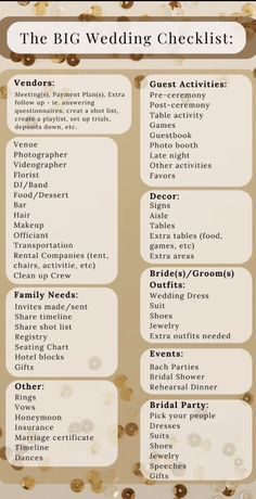 the big wedding checklist is shown here