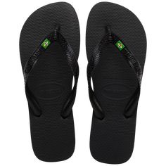 A Havaianas icon, the Brasil features a flag embellishment on a matte strap and a multicolor sole for style. Comfort comes courtesy of our signature textured footbed. Havaianas Brazil Flip Flops Sandal | Black | Size 11/12W Brazil Logo, Logo Flip Flops, Pool Shoes, Rubber Flip Flops, Havaianas Flip Flops, Black Flip Flops, Summer Flip Flops, Beach Flip Flops, Comfortable Sandals