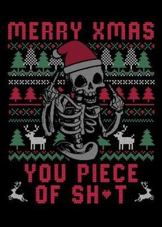 a christmas sweater with a skeleton wearing a santa hat