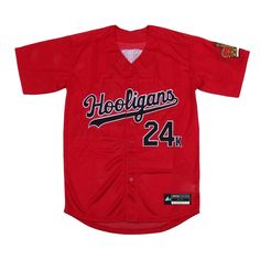 Combine your love of sports and streetwear by copping the Hooligans 'Mars' 24K Baseball Jersey. Plus, it infuses breathable mesh with sweat-wicking technology to help keep you cool and dry whether you’re burning up the field or just keeping it casual around town. Don't sleep on this stylish baseball jersey, available now at Jersey Nation while stock lasts! - Hooligans 'Mars' 24K Baseball Jersey- Fully embroidered graphics: Team, Name, Number detailing, logo- 100% polyester heavyweight fabric- Br College Sports Season Jersey With Moisture-wicking, Red Team Spirit Baseball Jersey For Streetwear, Red Baseball Jersey With Team Spirit For Streetwear, Red Baseball Jersey For Streetwear With Team Spirit, Sporty Breathable Jersey For College, College Sports Season Breathable Jersey, Breathable Sports Jersey For Sports Season, Breathable Sporty Jersey For Sports Events, Breathable Dri-fit Sportswear Jersey